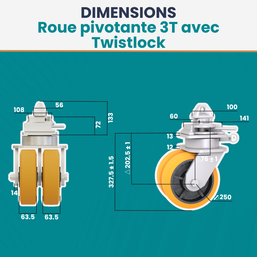 Roues pivotantes 3 tonnes avec Twistlock pour conteneur maritime