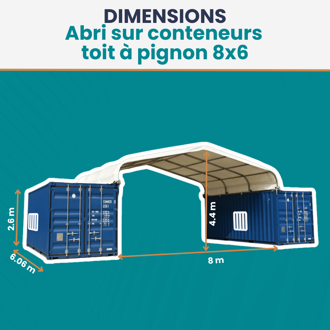 Abri sur conteneur maritime toit à pignon 8x6