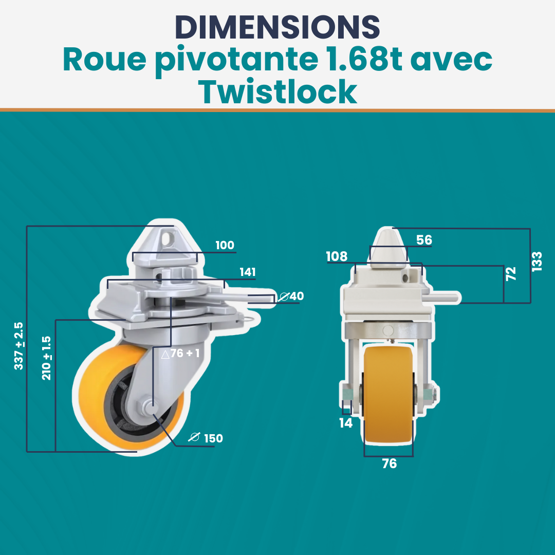 Roue pour conteneur maritime 1.68 tonnes avec twistlock