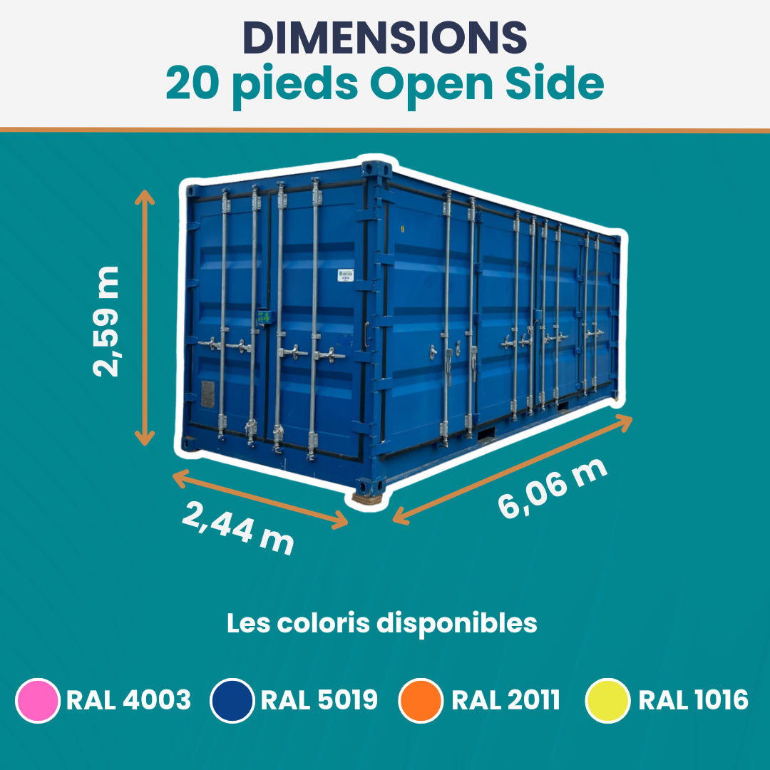 Location conteneur 20 pieds Open Side