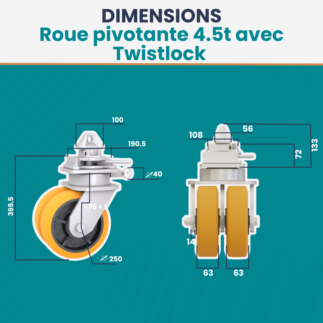Roue 4,5 tonnes avec Twistlock pour conteneur maritime