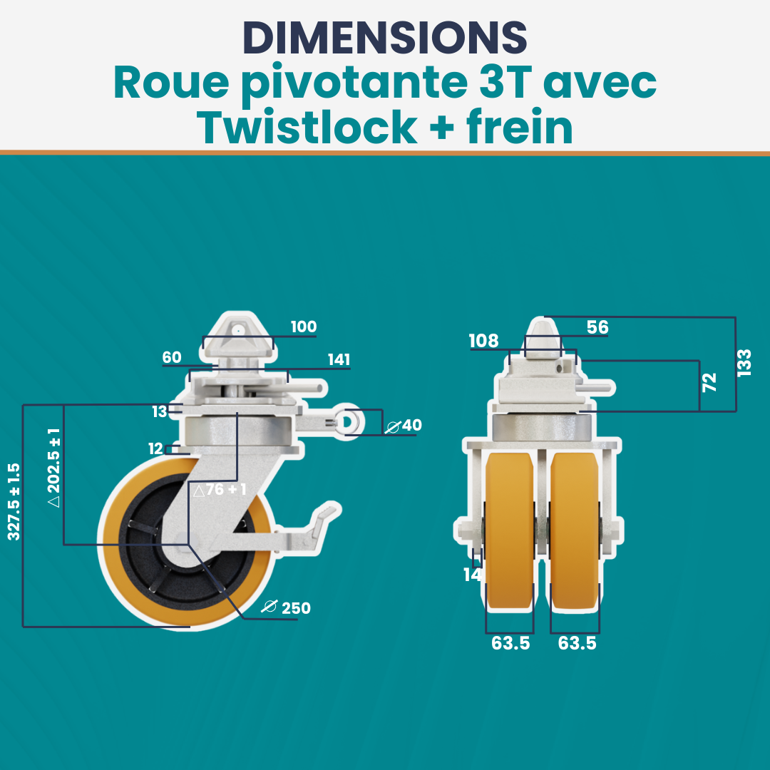 Roues 3t avec twistlock avec frein