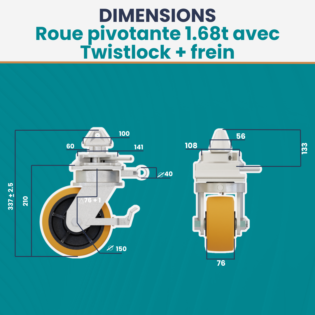 Roue avec frein pour conteneur maritime 1.68 tonnes twistlock