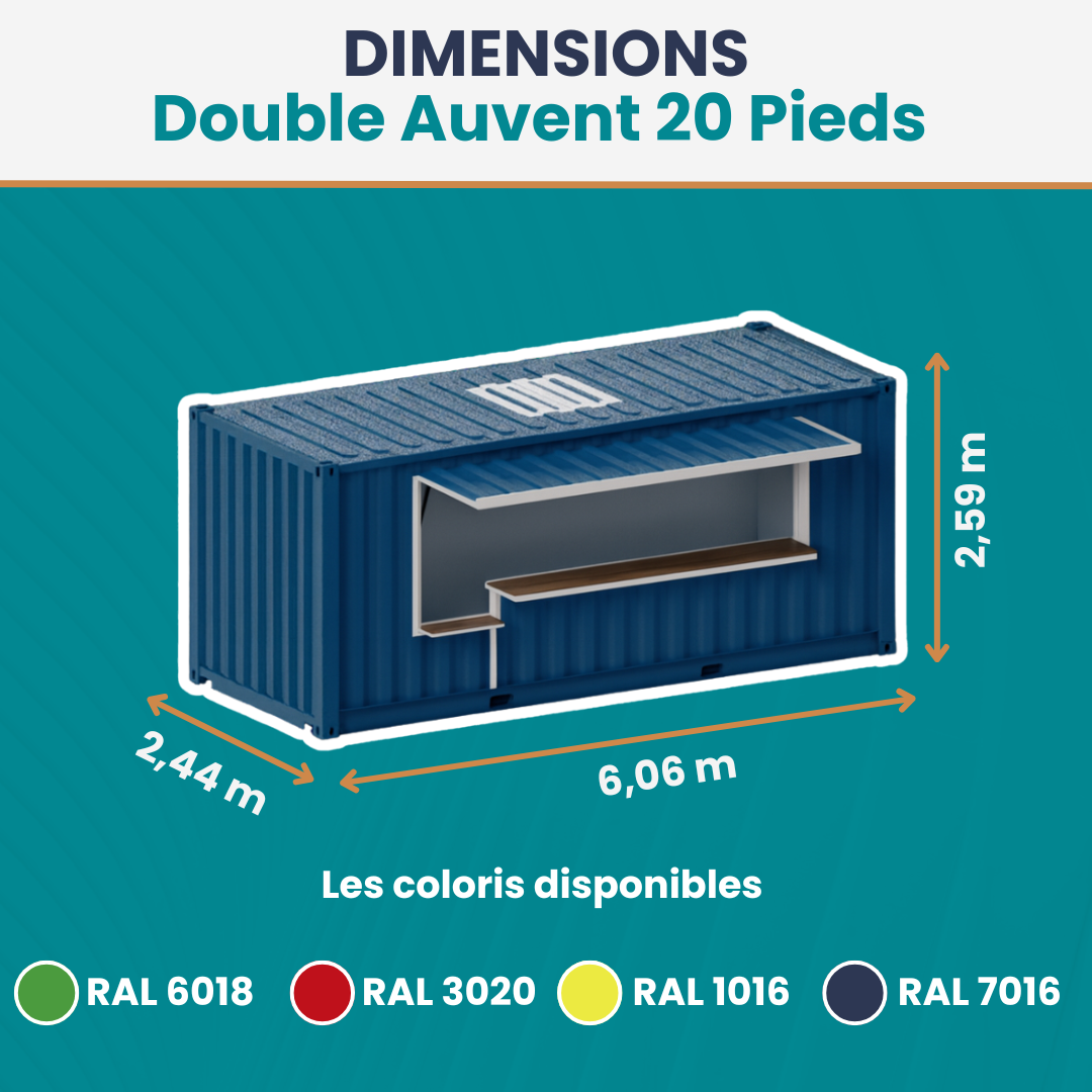 Location conteneur 20 Pieds Snack Double Auvent
